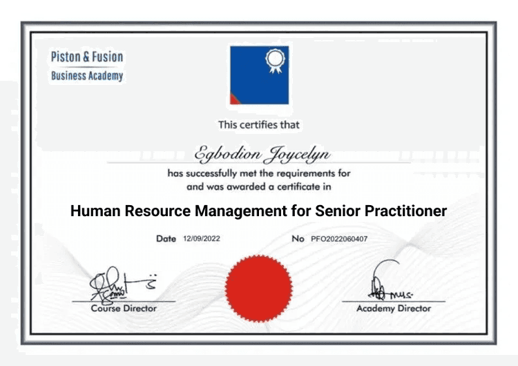 An Sample of the Human Resource Management for Junior Practitioner Certificate