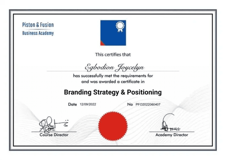 A Sample of the Branding Strategy & Positioning Certificate