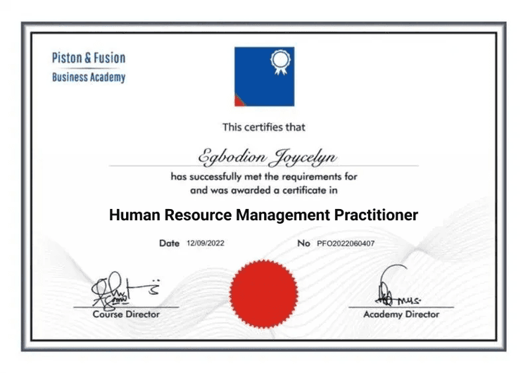 An Sample of the Human Resource Management Practitioner Certificate