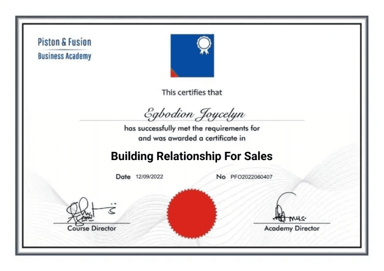 A Sample of the Building Relationship For Sales Certificate