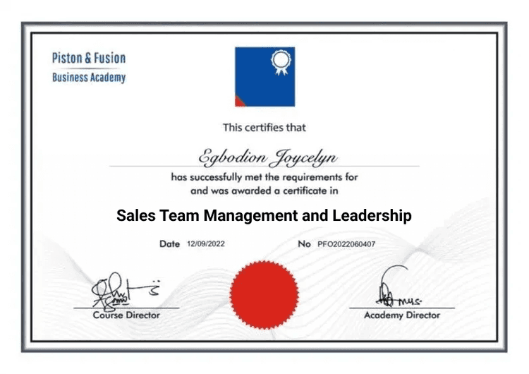 A Sample of the Sales Team Management and Leadership Certificate