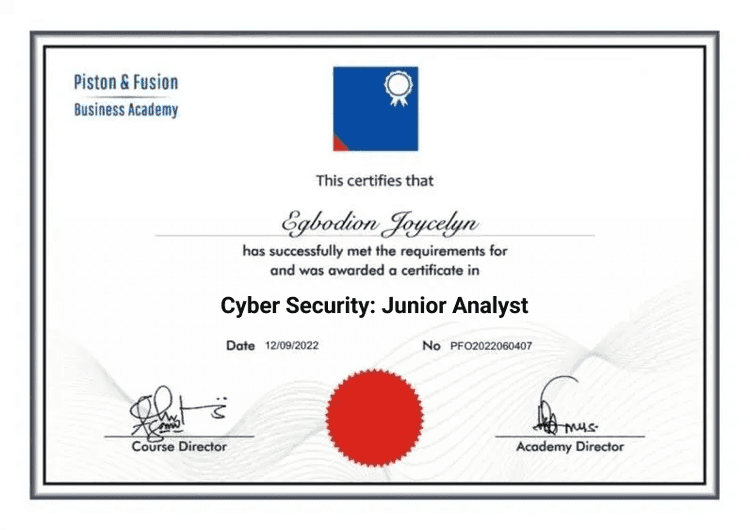 A Sample of the Cyber Security: Junior Analyst Certificate