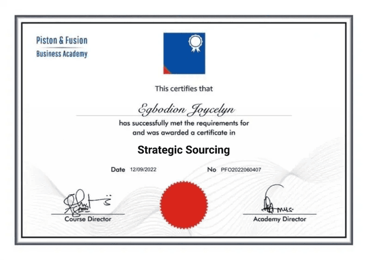A Sample of the Strategic Sourcing Certificate