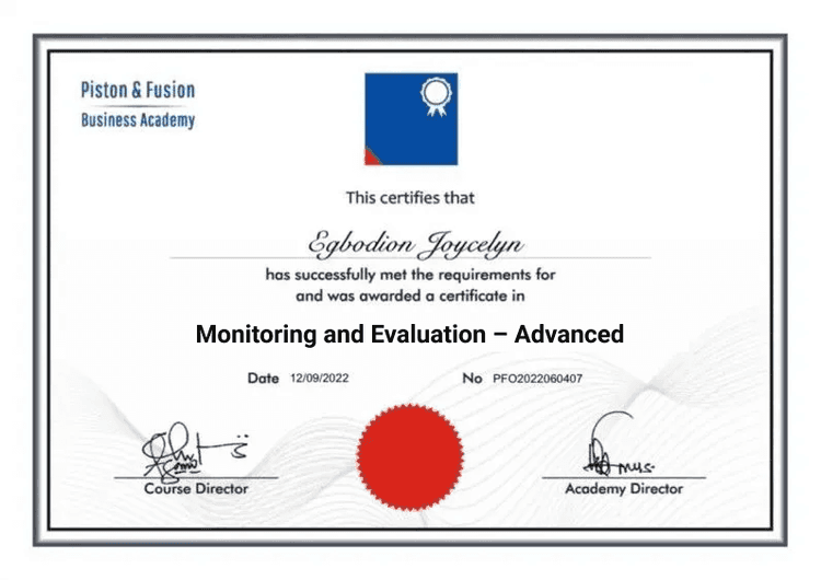 A Sample of the Monitoring and Evaluation – Advanced Certificate