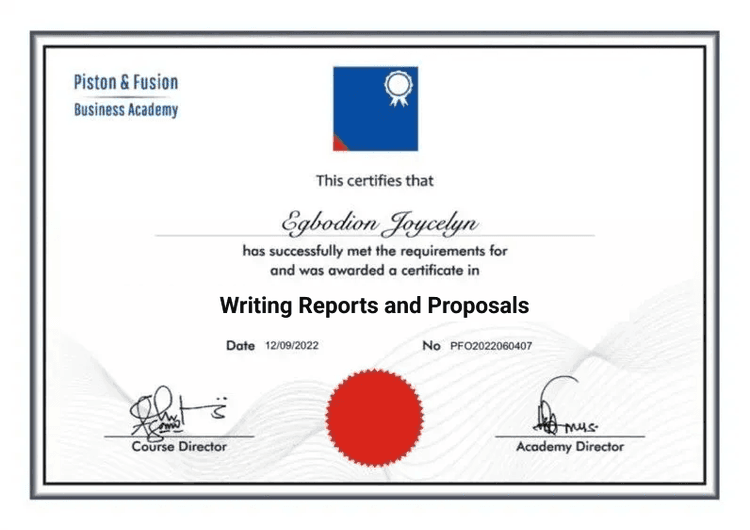 A Sample of the Writing Reports and Proposals Certificate