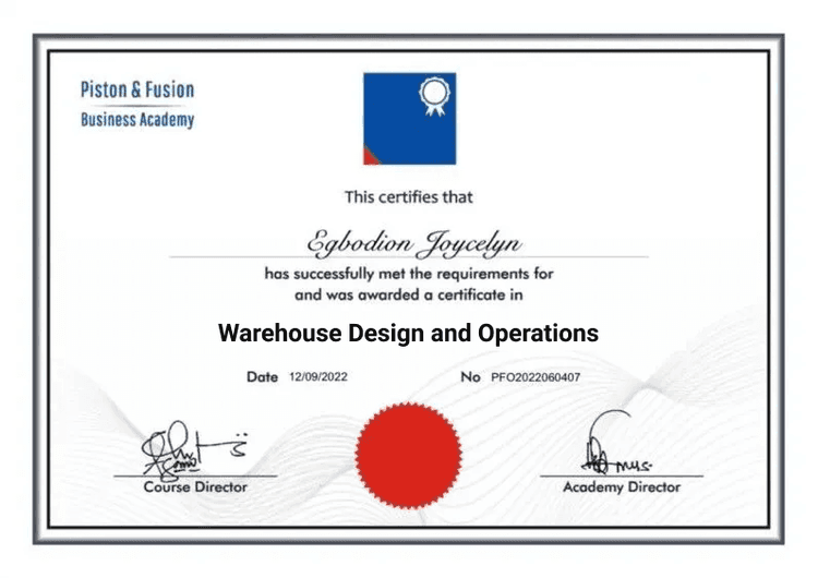 A Sample of the Warehouse Design and Operations Certificate