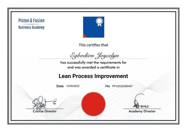 A Sample of the Lean Process Improvement Certificate