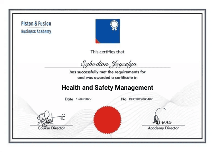 A Sample of the Health and Safety Management Certificate