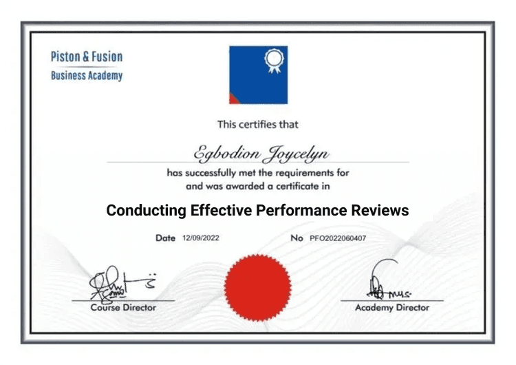 A Sample of the Conducting Effective Performance Reviews Certificate