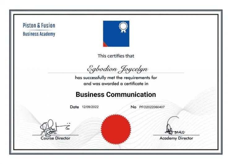 A Sample of the Business Communication Certificate