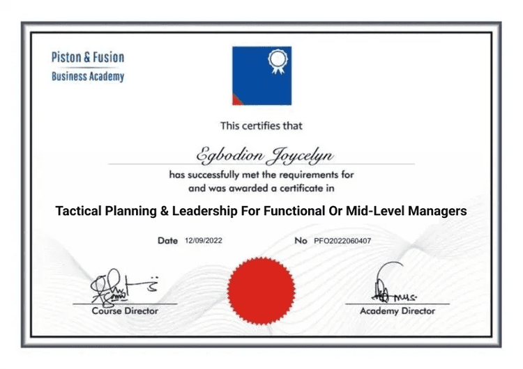 A Sample of the Tactical Planning & Leadership Certificate