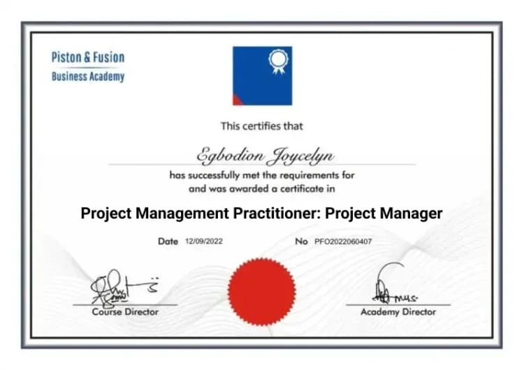 A Sample of the Project Manager Certificate